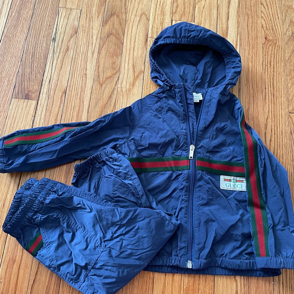 Gucci Kids Blue Matching Set with Red and Green Stripes